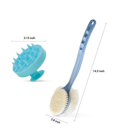 Shower Brush & Shampoo Brush with Long Handle - Body Brush with Bristles and Loofah Back Scrubber for Wet/Dry Bath - Buy Online on SooperMarket.com