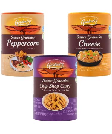 Gravy Granules Bundle With Goldenfry Chip Shop Curry Sauce Granules 160g Cheese Sauce Granules 160g and Peppercorn Sauce Granules 160g (3 Pack)