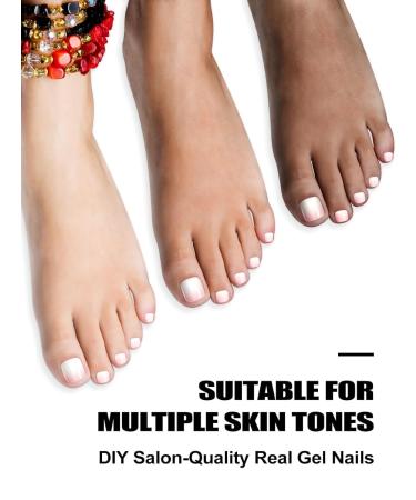 Kalolary White Gel Toenail Strips - Long Lasting Pink Gradient Pedicure Stickers | Salon Quality Nail Wraps with Nail File & Wood Stick | Perfect for UV/LED Lamp - Buy Online on SooperMarket.com