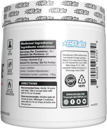 EHP Labs Acetyl L-Carnitine - Supports Natural Energy Production Aids Metabolism Assists in Healthy Brain Function Supports Heart Health Non-GMO Vegan Gluten Free - 50 Serves - Buy Online on SooperMarket.com