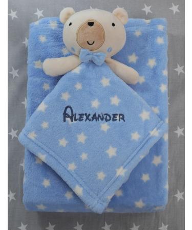 BotoBaby Personalized Baby Gift Set - Custom Embroidered Blanket & Comforter for Birth/Baptism - Blue Teddy Bear - Buy Online on SooperMarket.com
