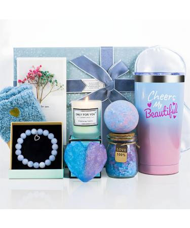 Gift Basket Get Well Soon Gifts for Women Relaxing Spa Gift Basket Set Birthday Gifts for Women Gift Basket Set for Mom Sister Best Friend Teacher Nurse Cowoker Blue and Pink Gift Basket BLUE PINK
