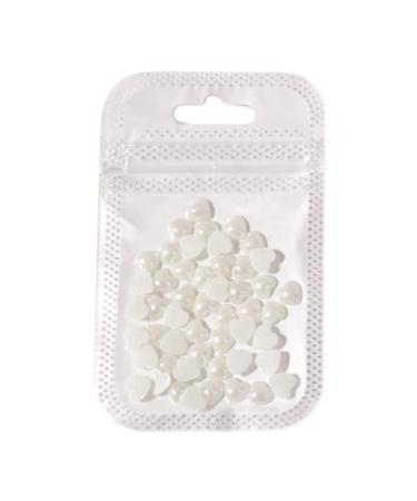 SANWOOD Nail Gems for Nail Art 50 Pieces Nail Decor 3D Love Heart Shape Nail Design Ceramic DIY Manicure Sequins for Women White