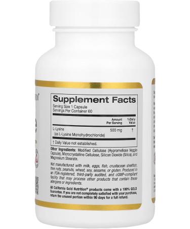 L-Lysine Compatible With California Gold Nutrition 500 mg 60 Veggie Capsules + Bonus Pill Organizer Weekly Pill Organizer Mini - Buy Online on SooperMarket.com