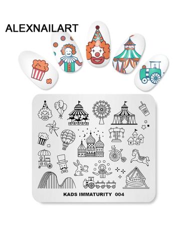 4pcs Nail Art Stamping Plates - Amusement Park Circus Animal Templates for DIY Nail Decoration - Buy Online on SooperMarket.com