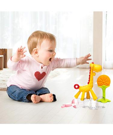 HONGTEYA Teething Toys for Babies 0-12 Months - 6 Pack BPA Free Silicone Teethers and Fruit Feeders Set (Pink) - Buy Online on SooperMarket.com