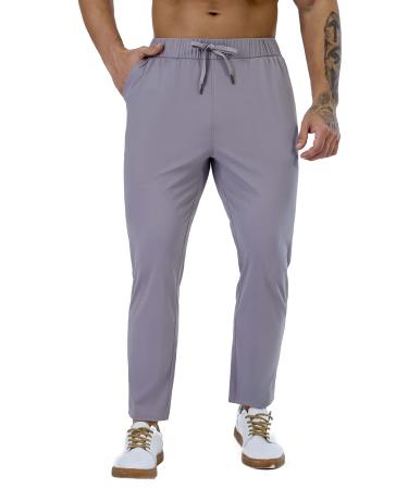AbleTree Mens Stretch Travel Pants 27" Inseam Quick Dry Light Weight Sweatpants Workout Casual Joggers with Pockets Light Gray Medium Short