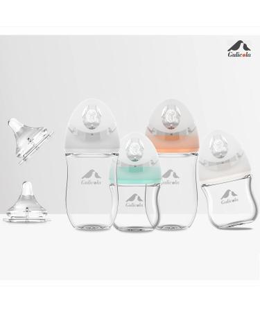 Gulicola Natural Glass Baby Bottle 5oz 2-Pack Medium Flow Anti-Colic for Breastfed Babies 3 Months+ - Grey White - Buy Online on SooperMarket.com