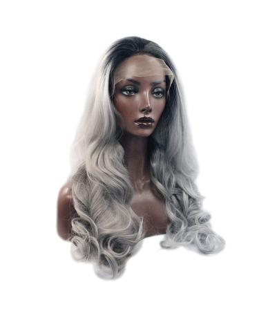 BGHJUE Silver Grey Black Lace Front Wig - 22 Long Wave Synthetic Wig for Women - Buy Online on SooperMarket.com