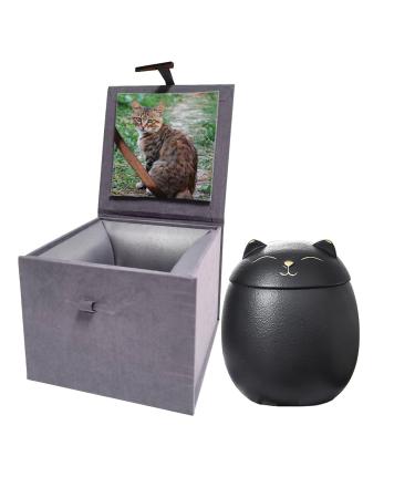 Mini Urns for Ashes Handicrafted Matte Ceramic Cat Ashes Urns Small Pets Ashes Keepsake Memorial Gift Ashes Holder with Exquisite Box-Black Small S Black