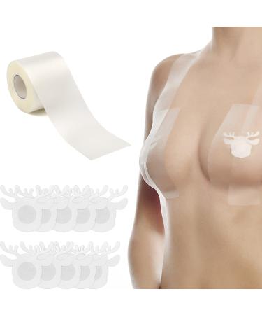 Breast Tape, Clear Breast Lift Tape for A-DD Cup Large Breast, Invisible and Breathable Push Up Tape, Transparent& Sweatproof Body Tape for Breast Lift, Used Along with Christmas elk Nipple Covers