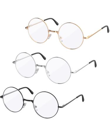 3 pieces retro round glasses fake glasses without starch metal frame brake frame retro metal clear lentils glasses vintage decoration glasses unisex metal frame round glasses round frame glasses for lady herre