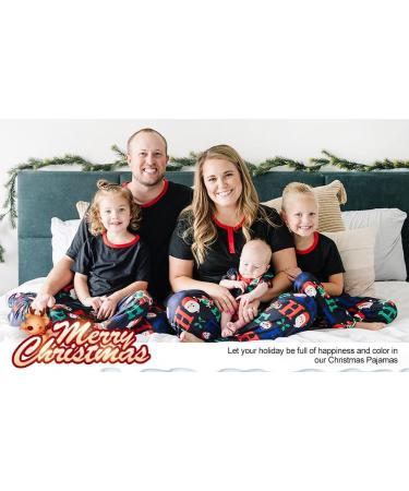 IFFEI Christmas Matching Family Pajamas Set - Letter Print Tops, Plaid Pants Sleepwear for Women Men Kids Baby Pet - Black/Santa Claus - Kids 4-5 Years - Buy Online on SooperMarket.com