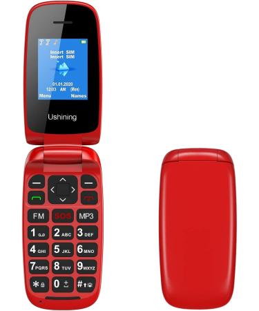 USHINING GSM Senior Flip Phone - Large Button Emergency Call 1.77 Color Display - No Contract - Red - Buy Online on SooperMarket.com