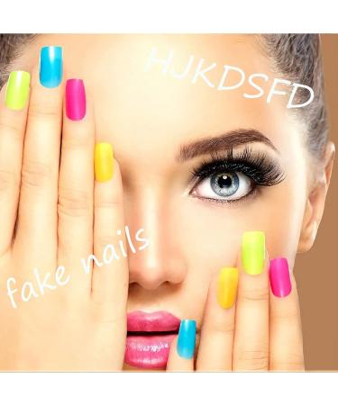 Square Press On Nails Short White Fake Nails | Glue On Acrylic False Nails with Matte Finish & Sequin Designs | 24Pcs Set for Women & Girls - Buy Online on SooperMarket.com