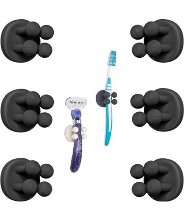 Tecbull Funny Hooks toothbrush holder razor holder shower razor bracket without drilling toothbrush bracket Self -adhesive clamping holder for toothbrushes (6x black+6x replacement adhesive pad) 6x black