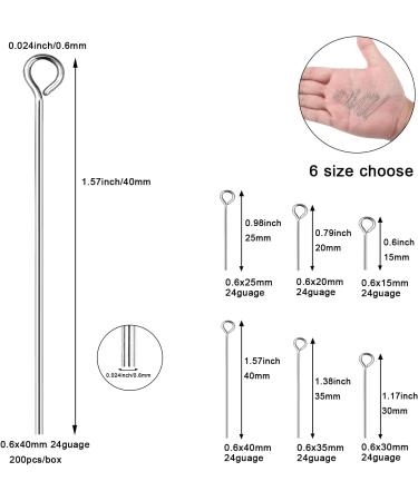 DADIFEN 304 Stainless Steel Eye Pins 40mm 200pcs/Box - DIY Jewelry Making Supplies for Earrings, Necklaces, and Bracelets - Buy Online on SooperMarket.com