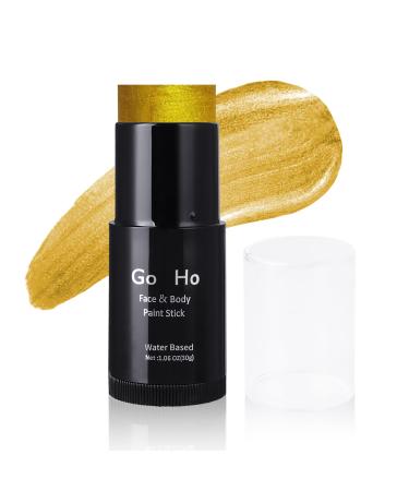 Go Ho Water Based Metallic Gold Face Paint Stick Washable (1.06 Oz) Non-toxic Cream Body Paint Metallic Finish Gold Face Body Paint Makeup Stick for Adults Children Theater Halloween SFX Cosplay Pearl Gold