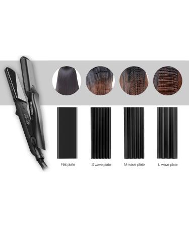 Hair Crimper Professional Crimping Iron and Straighter with Heat Resistant Glove Adjustable Temperature Dual Voltage 4 Interchangeable Ceramic Plates (Black) - Buy Online on SooperMarket.com