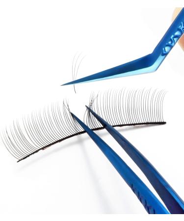 FEITA Diamond Grip Eyelash Extensions Tweezer 2Pcs - Japanese Steel Dolphin-shaped Precision Tweezers for False Lashes Application - Blue - Buy Online on SooperMarket.com