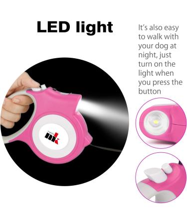 Makife Retractable Dog Leash 5m for Large & Medium Dogs | Flashlight & Decorative Bags Included | Ideal for Under 25kg - Pink - Buy Online on SooperMarket.com
