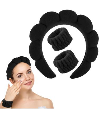 WLLHYF Spa Headband Wristband Set for Washing Face Sponge Makeup Skincare Hairband Soft Towel Cloth Headwear Puffy Non Slip Padded Hair Band Hair Accessory for Women Girls Shower Sports(Black) - Buy Online on SooperMarket.com