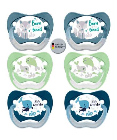 NIP Economy Set Natural Latex Pacifier Size 3 (18-32 Mo.) Latex 6-Pack Boys Latex made in Germany BPA free