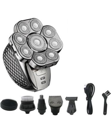 GeRRiT Electric Shavers for Men 6 in 1 Men's Bald Head Electric Shaver 9 Blades Floating Heads Beard Nose Ear Hair Trimmer Clipper Facial Brush Rechargeable Razor