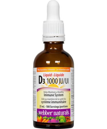 Webber Naturals Vitamin D3 1000 IU Liquid 25 mL For Healthy Bones Teeth and the Maintenance of Good Health Unflavored 25 ml (Pack of 1) - Buy Online on SooperMarket.com