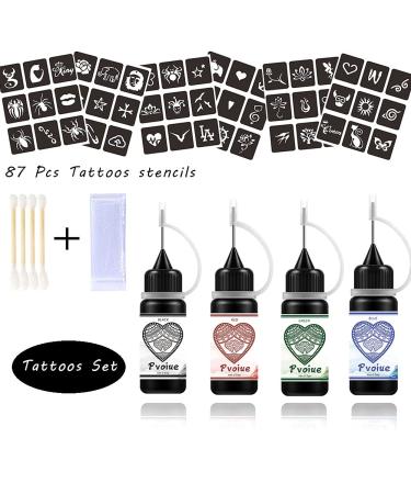 Temporary Tattoos Kit - 4 Pcs with 3 Colors | DIY Tattoos for Women, Kids & Men - 78 Pcs Stencils & Body Markers - Buy Online on SooperMarket.com