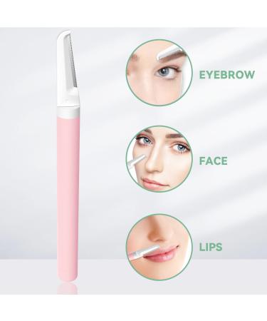 Premium Dermaplaning Tool for Women | Exfoliate Peach Fuzz & Dead Skin | Durable Eyebrow Razors with 4 Blades | Perfect Christmas Stocking Stuffer Gift - Pink - Buy Online on SooperMarket.com