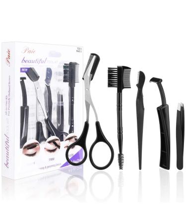 5PCs eyebrow care professional tweezers with sloping lace and curved stainless steel scissors shaving brushes tweezers razor suitable for everyday use or travel