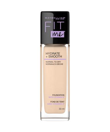 Maybelline New York Fit Me Hydrate + Smooth Foundation Natural Luminous Finish Moisturizing Medium Coverage for Normal to Dry Skin Porcelain 30 ml