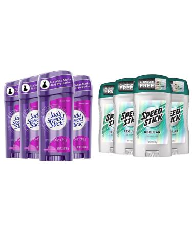 Lady Speed Stick Invisible Dry Antiperspirant Deodorant Shower Fresh 2.3oz 4 Pack & Speed Stick Men's Deodorant Regular 3 Ounce 4 Pack Shower Fresh + Deodorant 2.3 Fl Oz (Pack of 4)