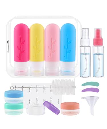 Travel bottles silicone vexillic 16 pieces of travel bottles for filling 90ml travel Bottles BPA-Free Outpiece for shampoo cream shower gel rose