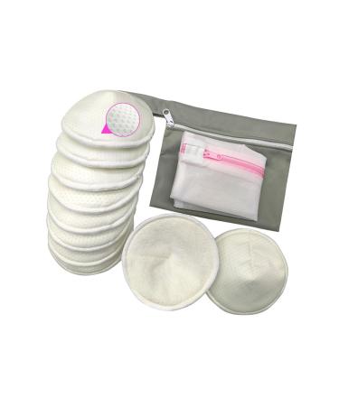 Organic Bamboo Nursing Pads - 10 Washable Reusable Ultra-Soft Leak-Proof Breathable Anti-Slip No Roll-Up ULT-Comfort for Sensitive Nipples Breastfeeding Pads with Wash Bag Off White