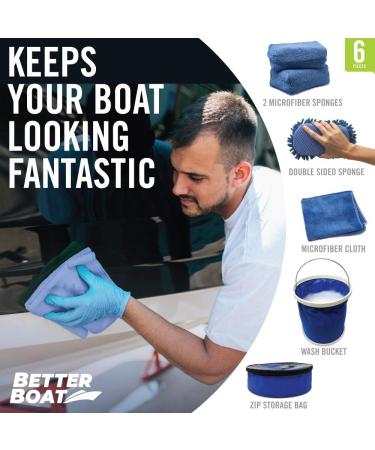Microfiber Boat Cleaner and Car Wash Kit - Non-Scratch Sponge Bucket, Wash Cloths for Interior and Exterior - Ideal for Fiberglass Boat Hulls and Car Seats - Complete Cleaning Supplies - Buy Online on SooperMarket.com