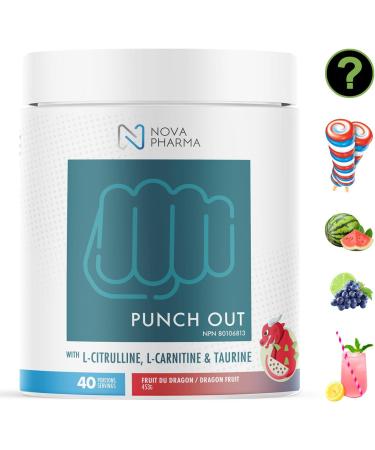 Nova Pharma Punch Out Pre Workout Powder L-Carnitine and Antioxidant-Rich Pre Workout Supplement Boost Stamina and Endurance for Gym Training and Workouts - 40 Servings (Dragon Fruit) - Buy Online on SooperMarket.com