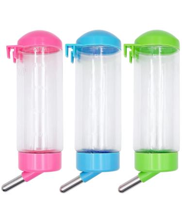 BREUAILY 3Pcs Animal Drinking Bottle 500ml Plastic Guinea Pig Water Bottle Non Drip Hanging Hamster Automatic Water Feeder for Rabbit Guinea Pig Gerbil Chinchillas (Random Color)