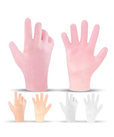 Moisturizing silicone gloves spa gel gloves silicone sleeping gloves reusable for female hand care repair dry cracked cracked rough soft (yellow pink white) 3 pair - pink yellow white