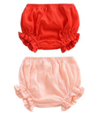AYIYO Unisex Toddler Diaper Cover - Newborn Baby Girls Boys Kids Linen Bloomer Shorts 2Pcs 9-12 Months Red+pink