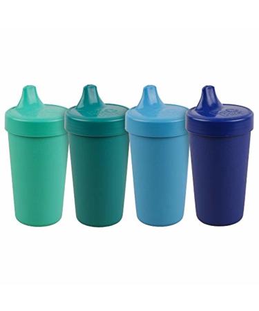 Re Play 4pk - 10 oz. No Spill Sippy Cups for Baby  Toddler  and Child Feeding in Sky Blue  Aqua  Navy Blue and Teal - BPA Free - Made in USA from Eco Friendly Recycled Milk Jugs - True Blue
