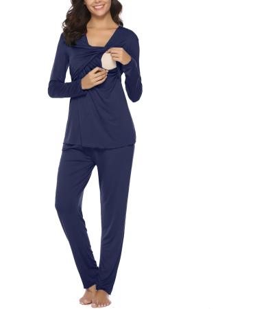 Irdcomps Women's Maternity Pyjamas Set - Cotton Nursing Nightwear PJ Set for Pregnancy - S Navy Blue - Buy Online on SooperMarket.com