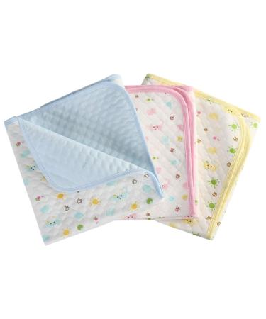 Baby infant waterproof matt wrapping - ecological cotton breathable reusable mattress pad pack with 3 (m (50 x 70 cm)) pink / blue / yellow 50x70 cm (3 -pack)