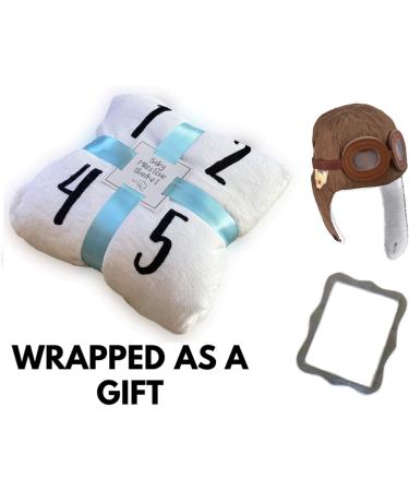Baby Monthly Milestone Blanket with Felt Frame & Aviator Hat | 1-12 Months | Premium Soft Fleece | Photography Prop for Newborn Boy & Girl (Airplane) - Buy Online on SooperMarket.com