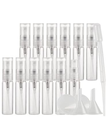 TIANZD Pack of 25 Empty 5ml Clear Transparent Glass Fine Mist Pump Spray Bottles Travel Mini Portable Spray Perfume Cosmetic Containers Sample Vials Refillable with Funnel and Dropper