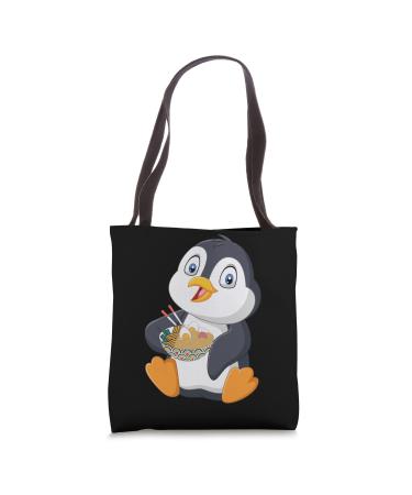 Penguin eating a Japanese Ramen noodle soup Tote Bag