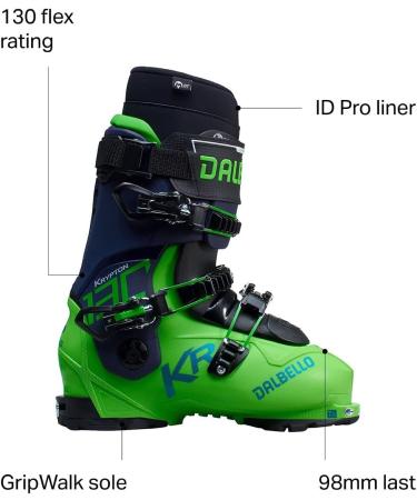 Dalbello Sports Krypton 130 ID Ski Boot - 2022 | Race Green/Blue | Size 25.5 - Buy Online on SooperMarket.com