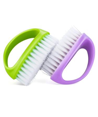 Cobee hand nail brush for cleaning fingernails 2-pack durable stiff bristles nail brush cleaner with grip robust deep nail cleaning scrubber for men fingernails (green purple)