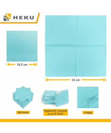HEKU 100 Light Blue 3-Layer Napkins - 33x33cm Highly Absorbent Stylish & Uniform Quality for Events | Practical 5-Pack - Buy Online on SooperMarket.com